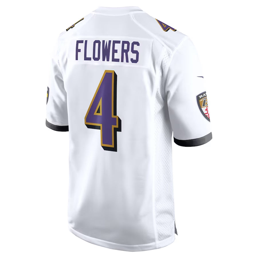 Johmsee B.Ravens #4 Zay Flowers Player White Home Game Stitched Jerseys