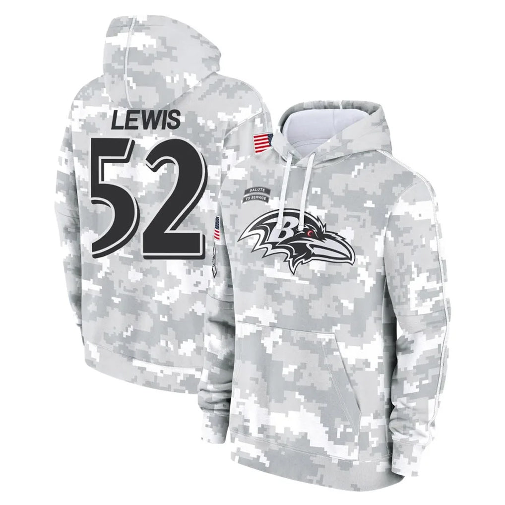 Johmsee B.Ravens #52 Ray Lewis Player Arctic Camo Salute To Service Hoodie Stitched Jerseys