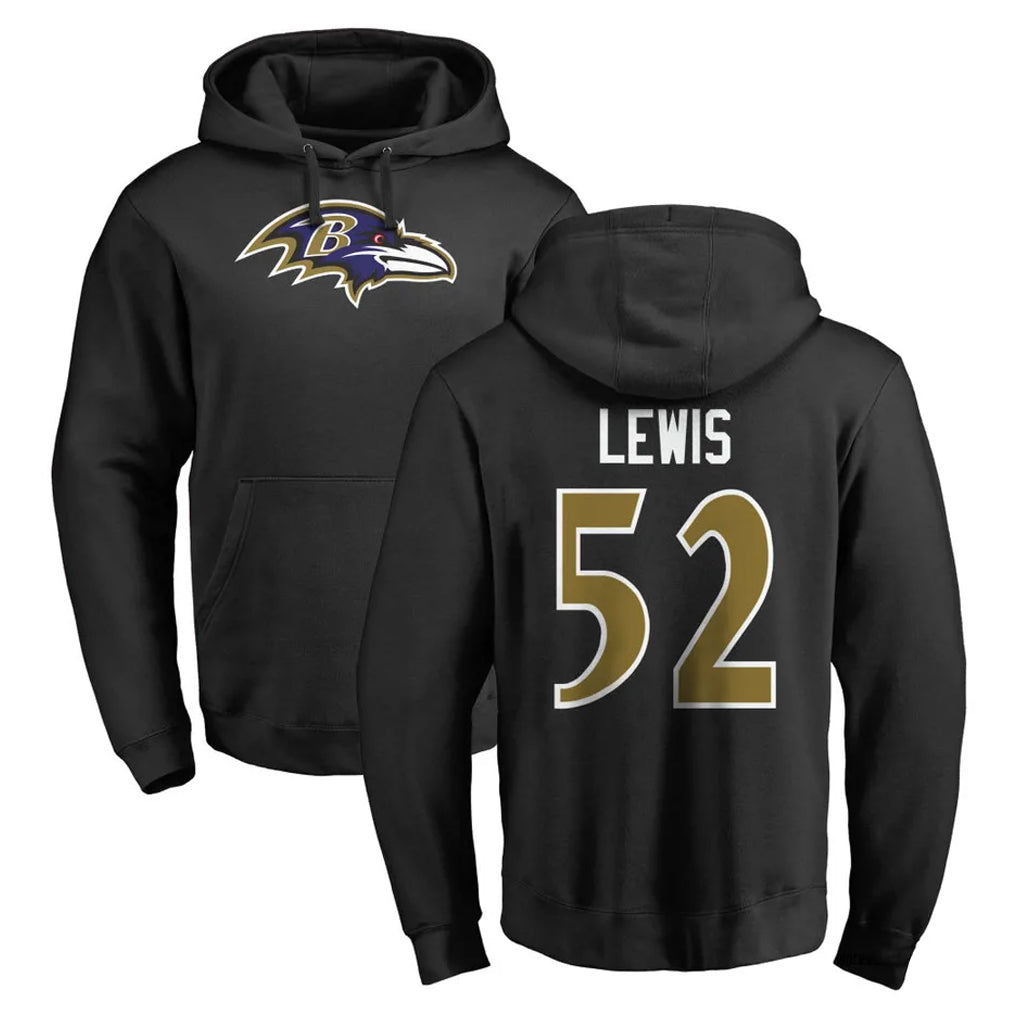 Johmsee B.Ravens #52 Ray Lewis Player Black Pullover Hoodie Stitched Jerseys