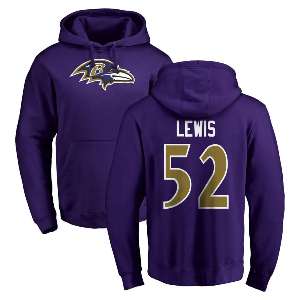 Johmsee B.Ravens #52 Ray Lewis Player Purple Salute to Service Pullover Hoodie Stitched Jerseys