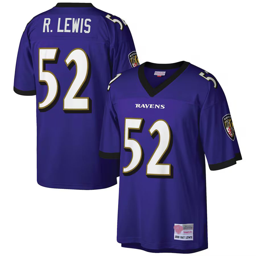 Johmsee B.Ravens B.Ravens #52 Ray Lewis Mitchell & Ness Big & Tall 2000 Retired Player Replica Stitched Jerseys - Purple