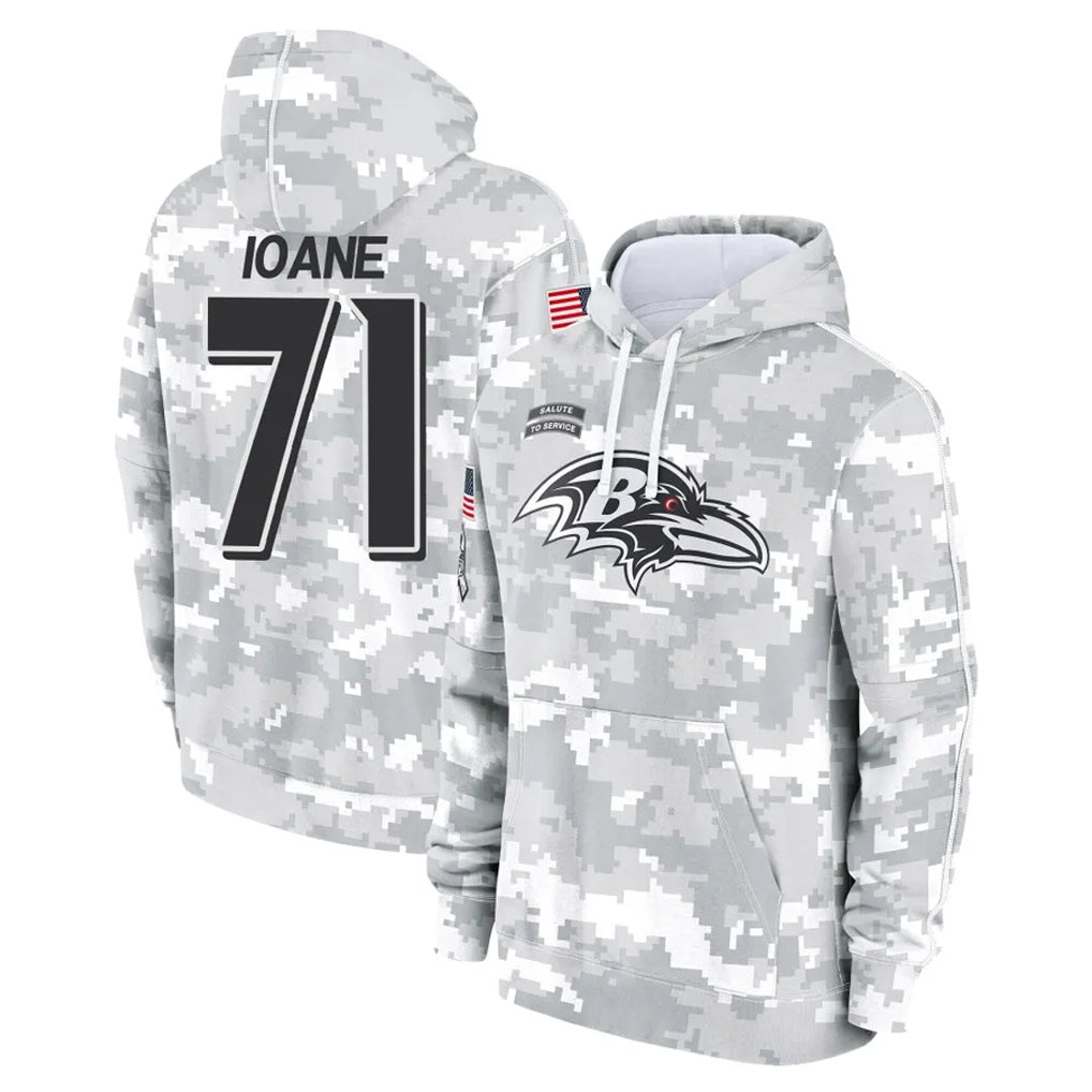 Johmsee B.Ravens #71 Olaivavega Ioane Player Arctic Camo Salute To Service Hoodie Stitched Jerseys