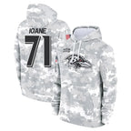 Johmsee B.Ravens #71 Olaivavega Ioane Player Arctic Camo Salute To Service Hoodie Stitched Jerseys