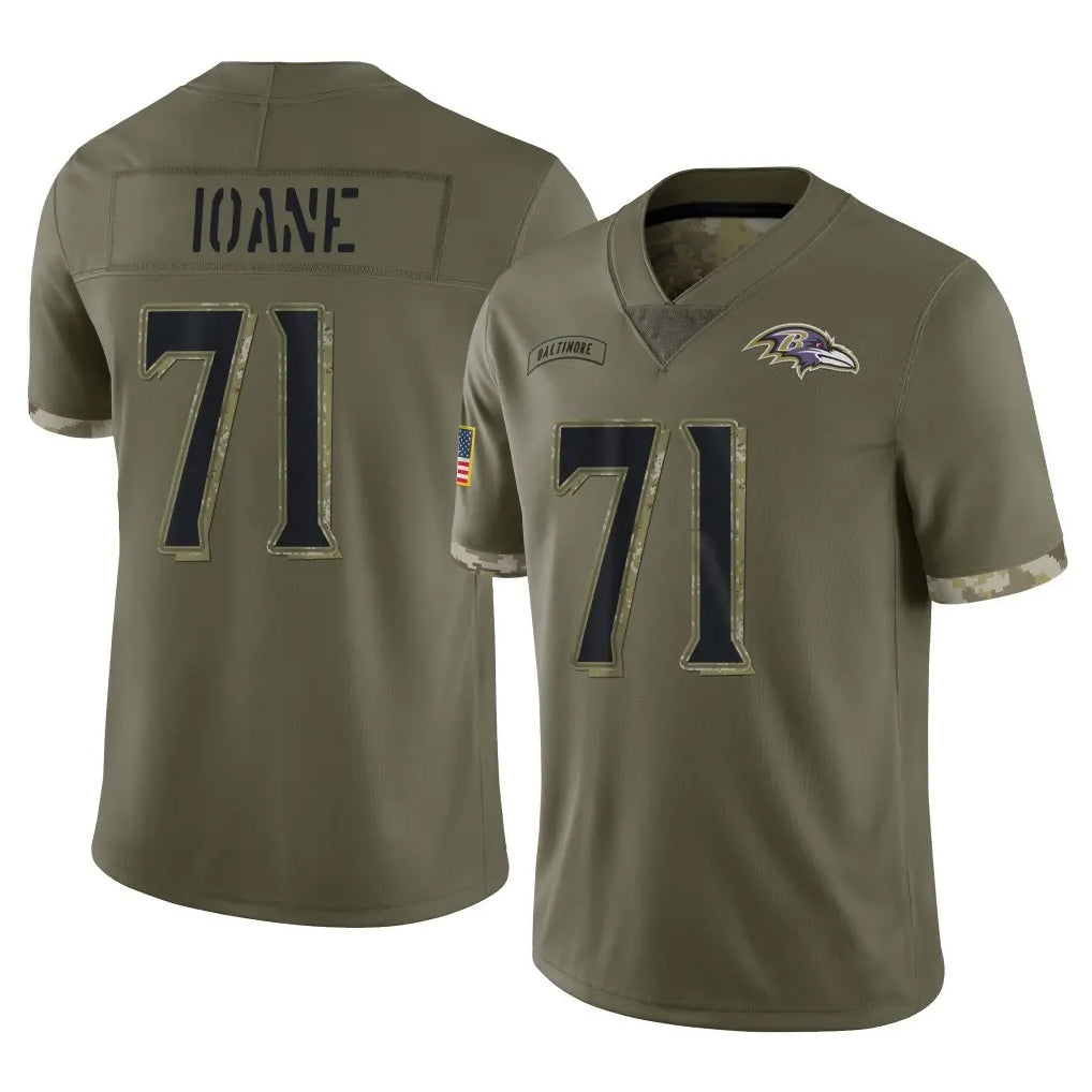 Johmsee B.Ravens #71 Olaivavega Ioane Player Olive Salute To Service Stitched Jerseys