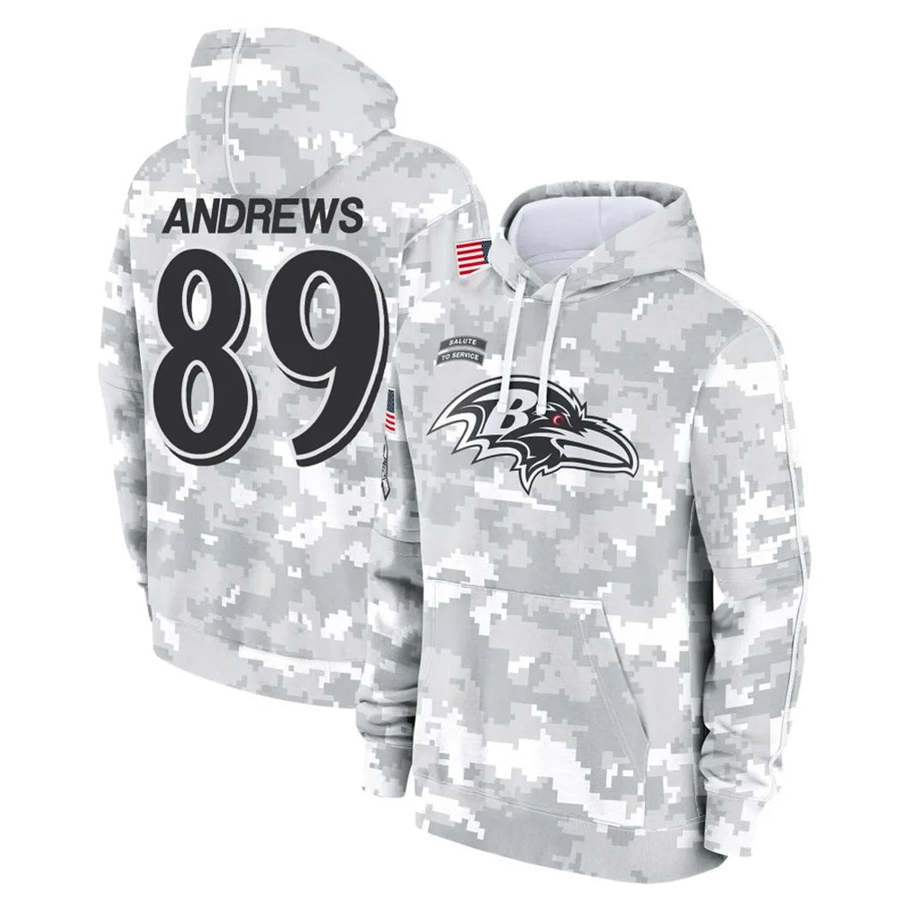 Johmsee B.Ravens #89 Mark Andrews Player Arctic Camo Salute To Service Hoodie Stitched Jerseys