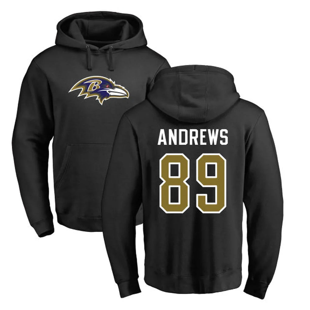 Johmsee B.Ravens #89 Mark Andrews Player Black Pullover Hoodie Stitched Jerseys