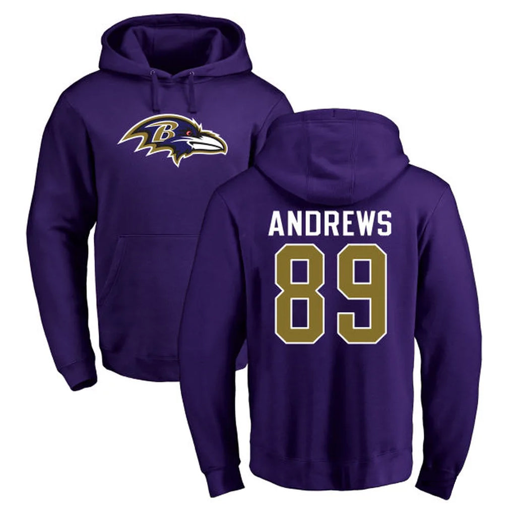 Johmsee B.Ravens #89 Mark Andrews Player Purple Salute to Service Pullover Hoodie Stitched Jerseys