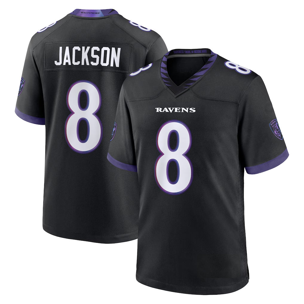 Johmsee B.Ravens #8 Lamar Jackson Player Black Home Game Stitched Jerseys