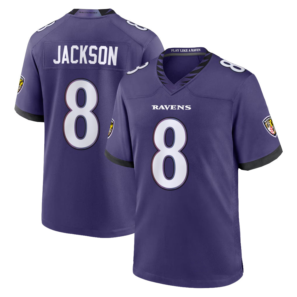 Johmsee B.Ravens #8 Lamar Jackson Player Purple Home Game Stitched Jerseys