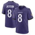Johmsee B.Ravens #8 Lamar Jackson Player Purple Home Game Stitched Jerseys