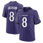 Johmsee B.Ravens #8 Lamar Jackson Player Purple Home Game Stitched Jerseys