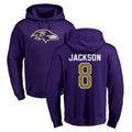 Johmsee B.Ravens #8 Lamar Jackson Player Purple Salute to Service Pullover Hoodie Stitched Jerseys