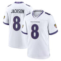 Johmsee B.Ravens #8 Lamar Jackson Player White Home Game Stitched Jerseys