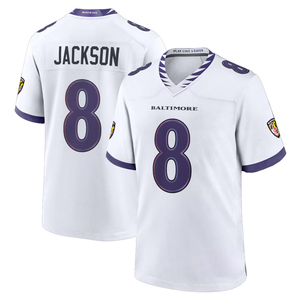 Johmsee B.Ravens #8 Lamar Jackson Player White Home Game Stitched Jerseys