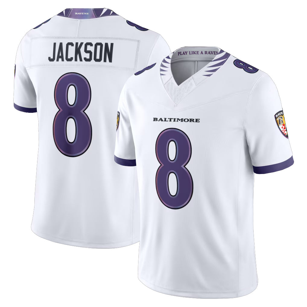 Johmsee B.Ravens #8 Lamar Jackson Player White Limited Elite Home Game Stitched Jerseys