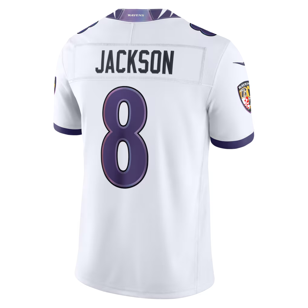 Johmsee B.Ravens #8 Lamar Jackson White Vapor F.U.S.E. Stitched Limited Jerseys