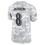 Johmsee B.Ravens #8 Lamar Jackson Player Arctic Camo Salute to Service Limited  Stitched Jerseys