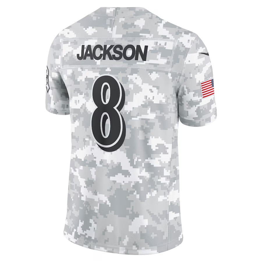 Johmsee B.Ravens #8 Lamar Jackson Player Arctic Camo Salute to Service Limited  Stitched Jerseys