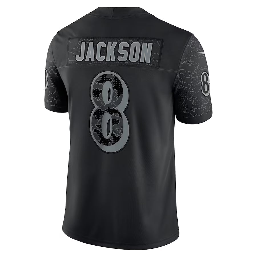 Johmsee B.Ravens #8 Lamar Jackson Player Black REFLECTIVE Limited Stitched Jerseys