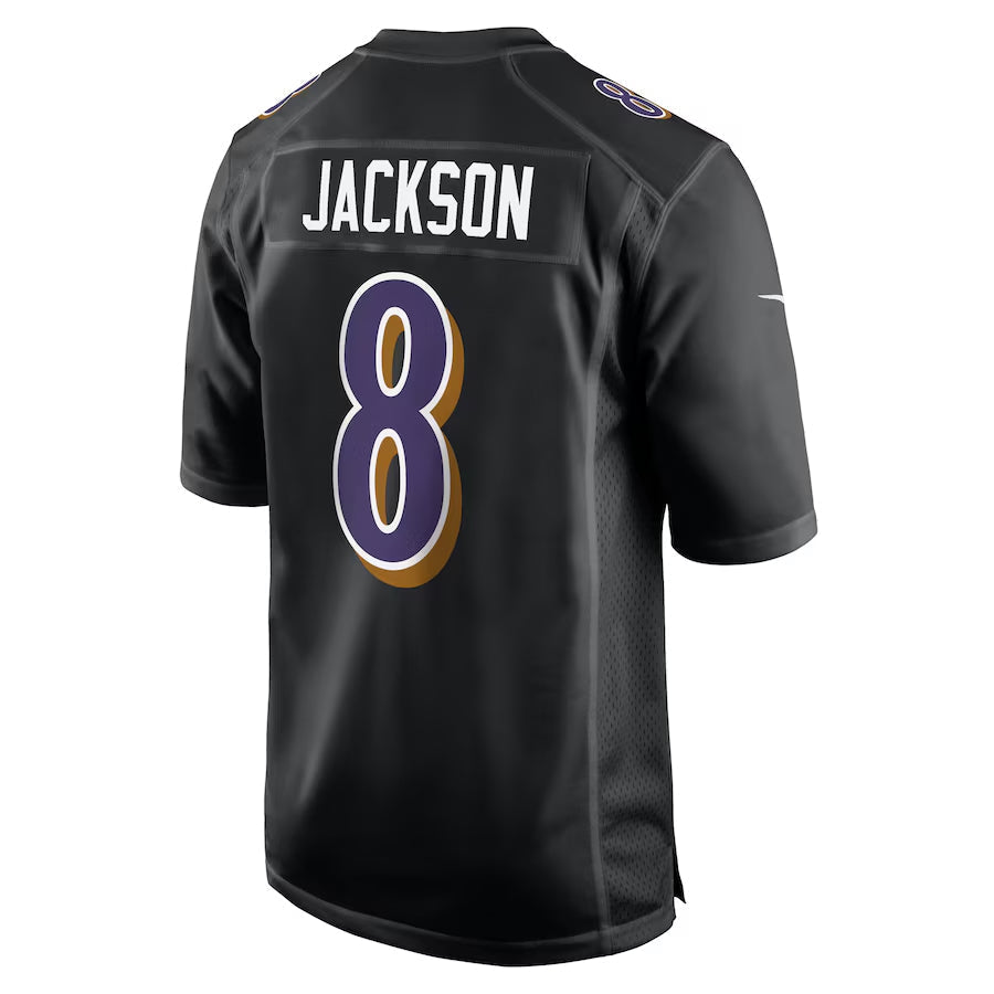 Johmsee B.Ravens #8 Lamar Jackson Player Carbon Black Fashion  Stitched Jerseys
