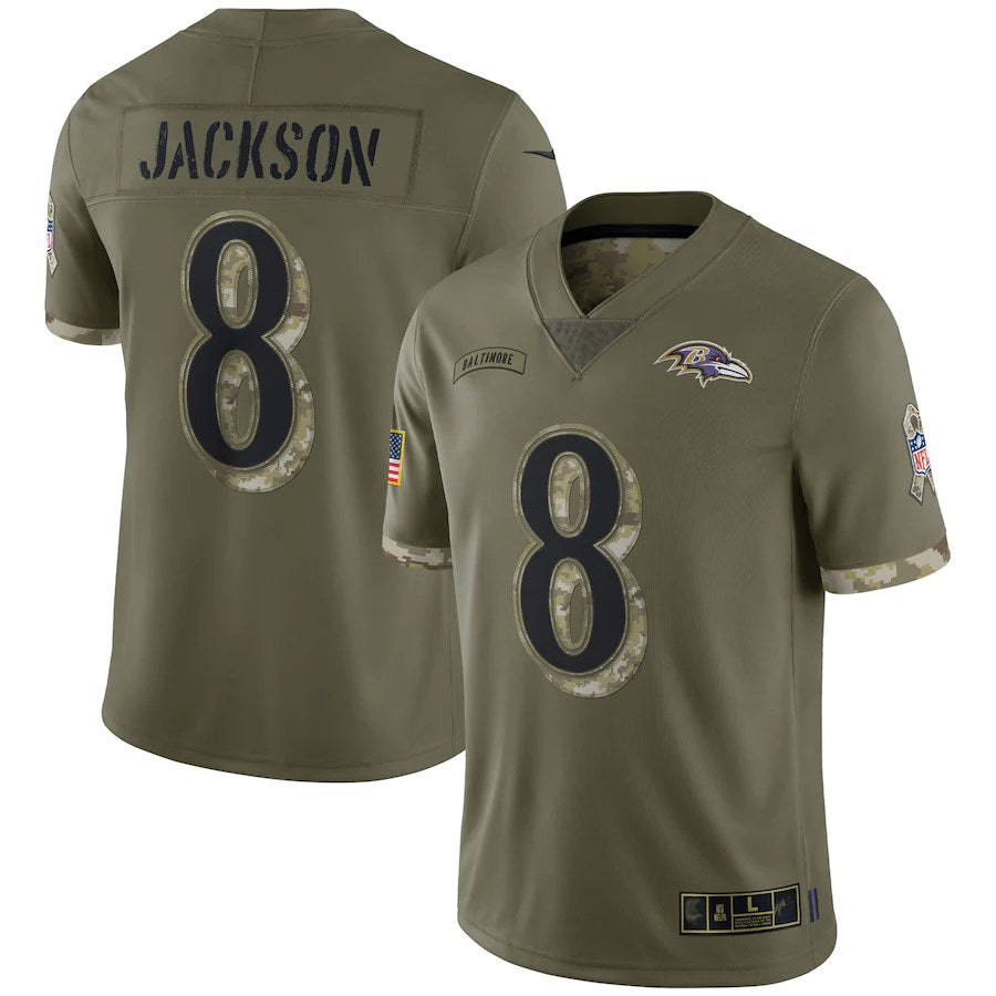 Johmsee B.Ravens #8 Lamar Jackson Player Olive Salute To Service Stitched Jerseys
