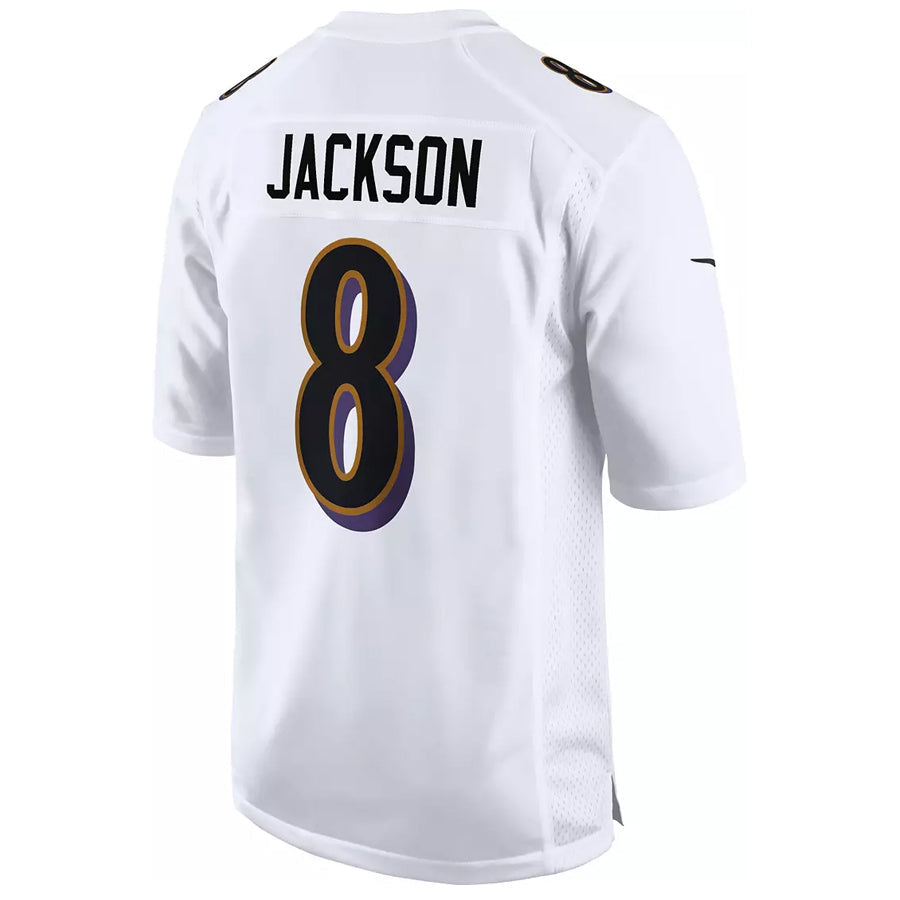 Johmsee B.Ravens #8 Lamar Jackson Player White Fashion Replica  Stitched Jerseys
