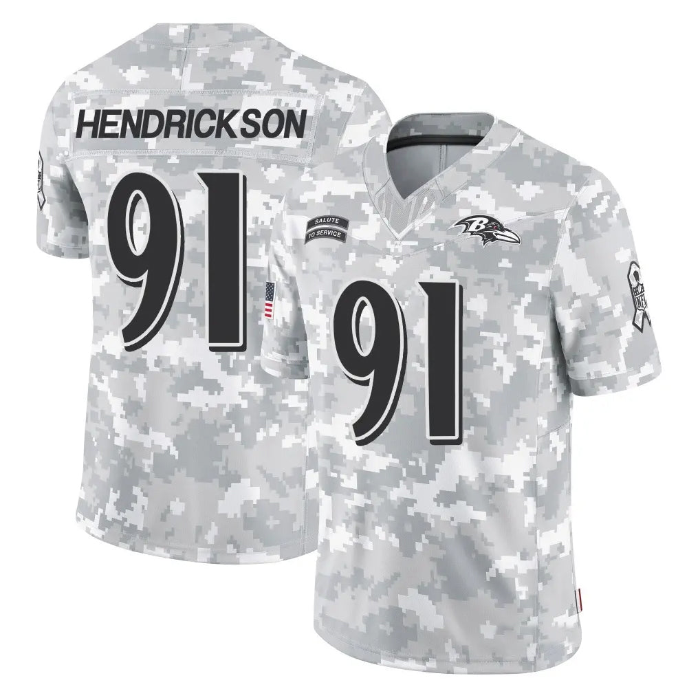 Johmsee B.Ravens #91 Trey Hendrickson Player Arctic Camo Salute to Service Limited Stitched Jerseys