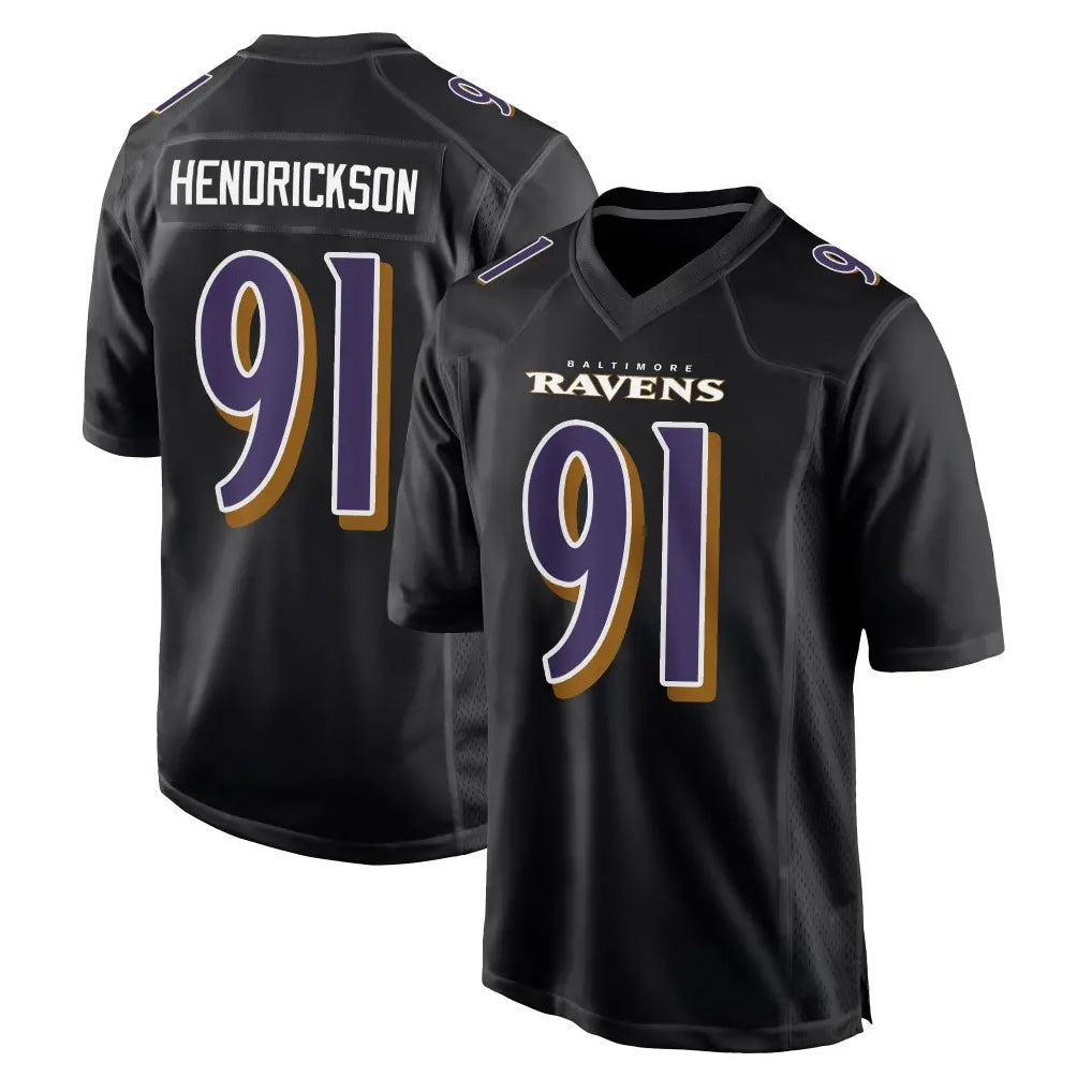 Johmsee B.Ravens #91 Trey Hendrickson Player Black Carbon Fashion Home Stitched Jerseys