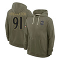 Johmsee B.Ravens #91 Trey Hendrickson Player Olive Salute to Service Hoodie Stitched Jerseys