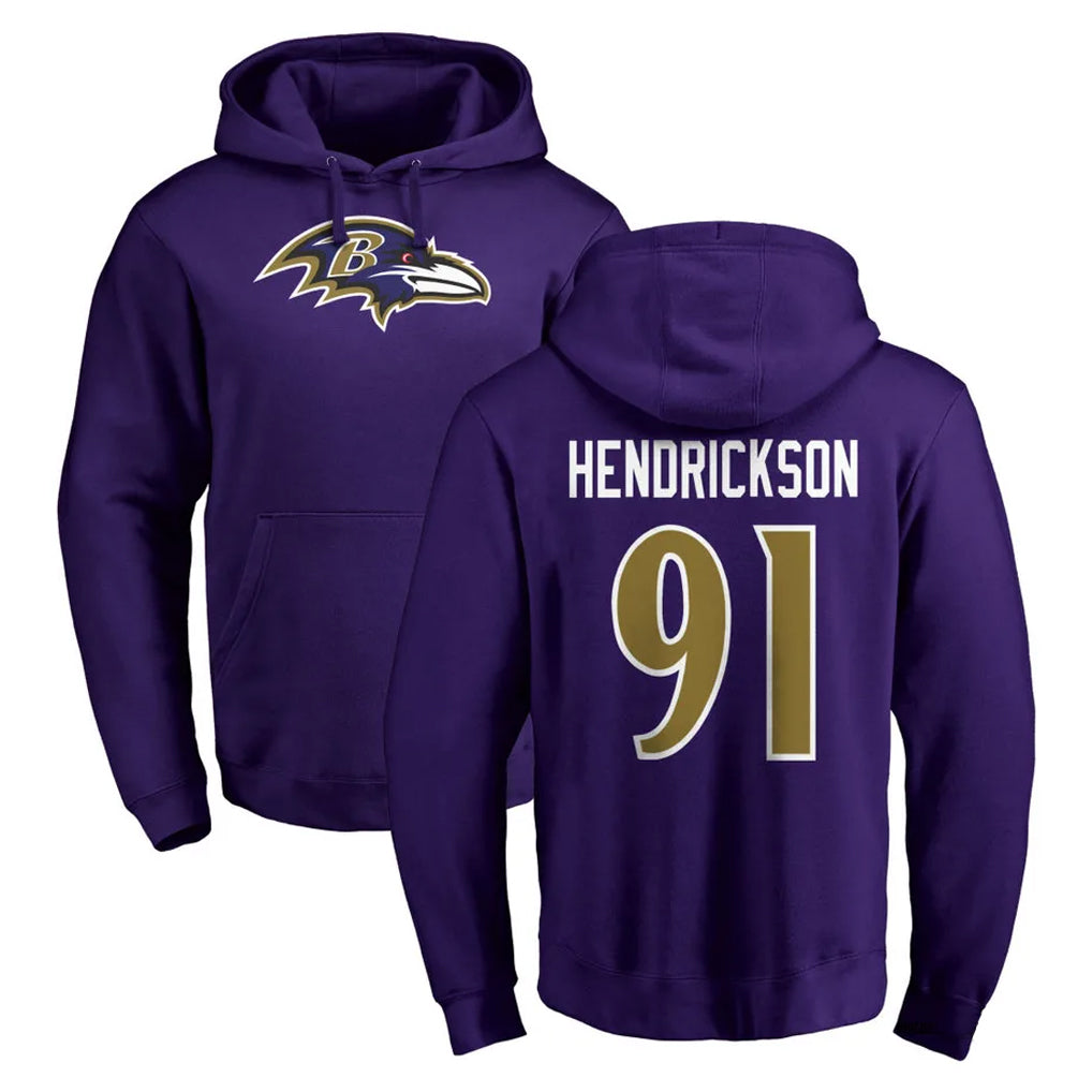 Johmsee B.Ravens #91 Trey Hendrickson Player Purple Salute to Service Pullover Hoodie Stitched Jerseys