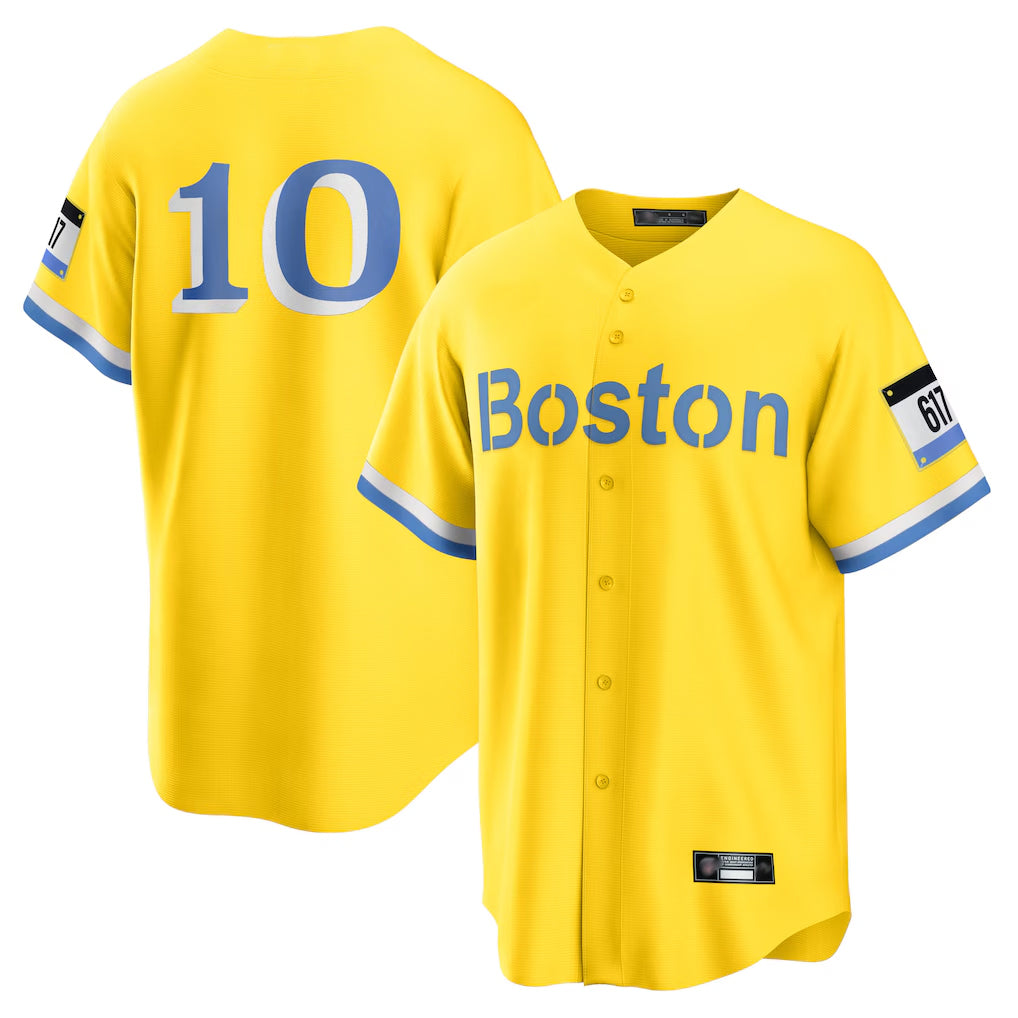 Johmsee B.Red Sox #10 Trevor Story Player Yellow Home Game Stitched Jerseys