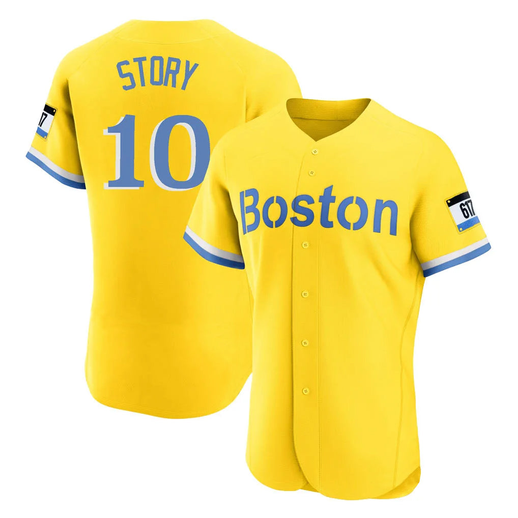 Johmsee B.Red Sox #10 Trevor Story Player Yellow Limited Elite Home Game Stitched Jerseys