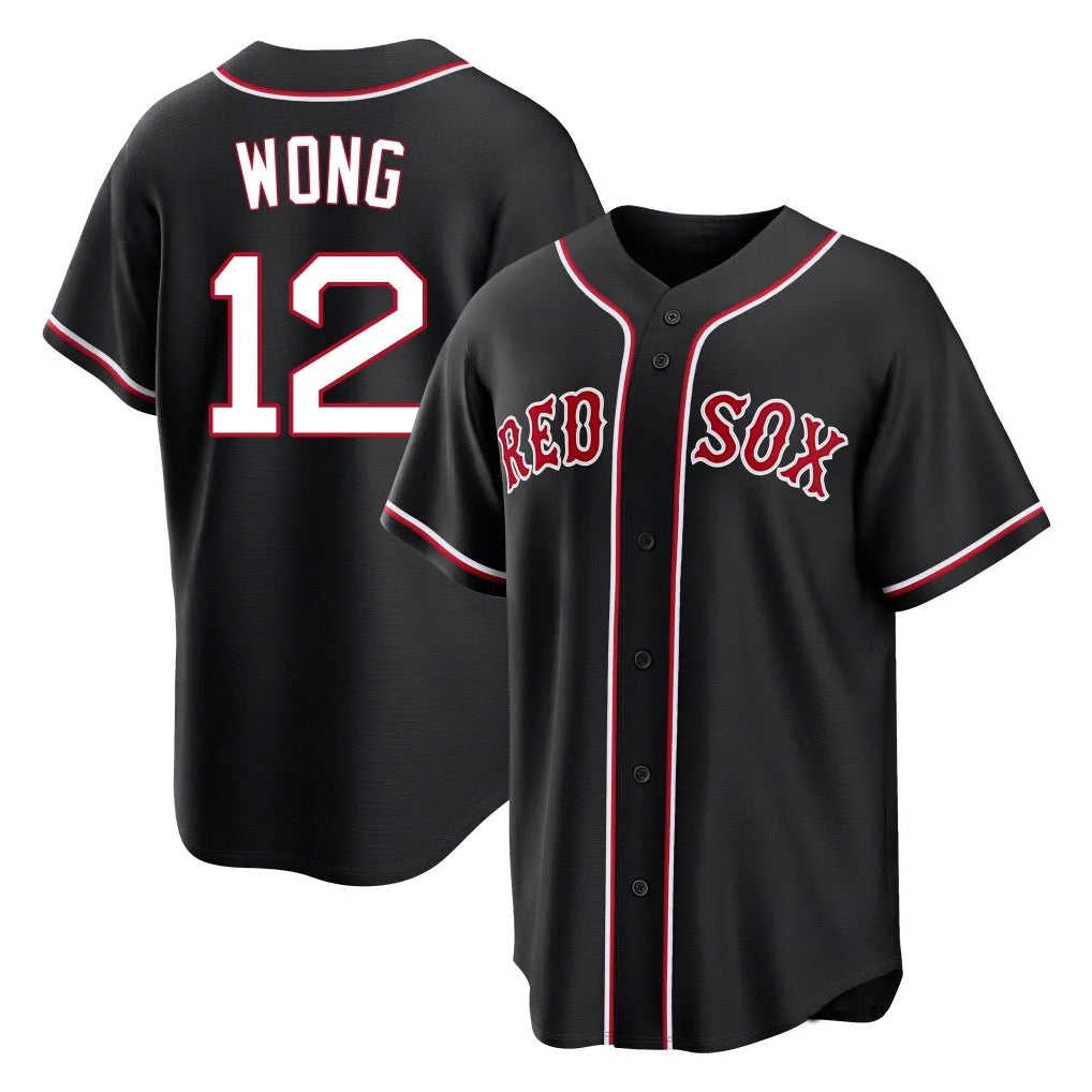 Johmsee B.Red Sox #12 Connor Wong Player Black Out Home Game Stitched Jerseys
