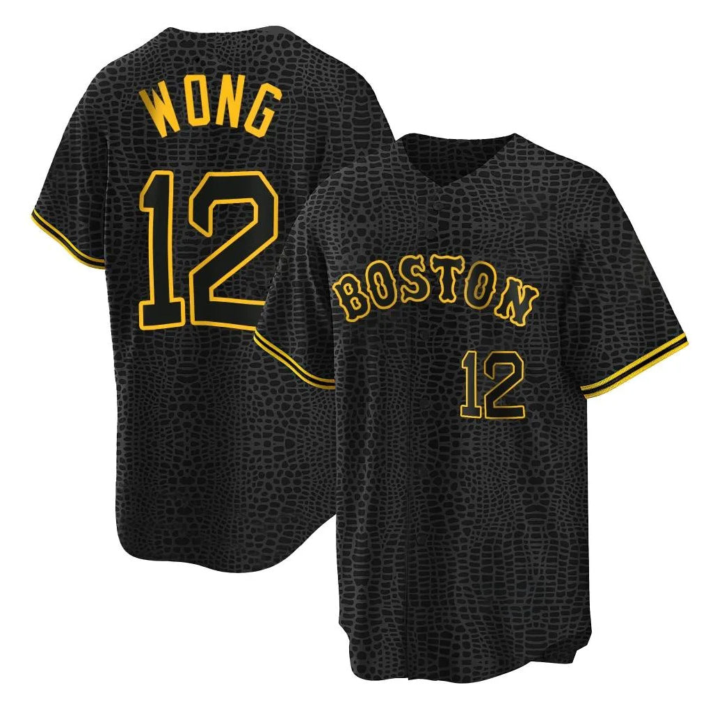 Johmsee B.Red Sox #12 Connor Wong Player Black Snake Skin City Home Game Stitched Jerseys