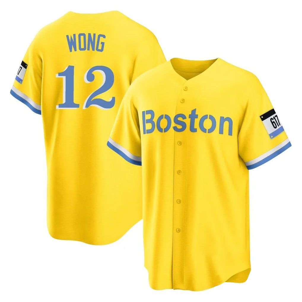 Johmsee B.Red Sox #12 Connor Wong Player Yellow Home Game Stitched Jersey