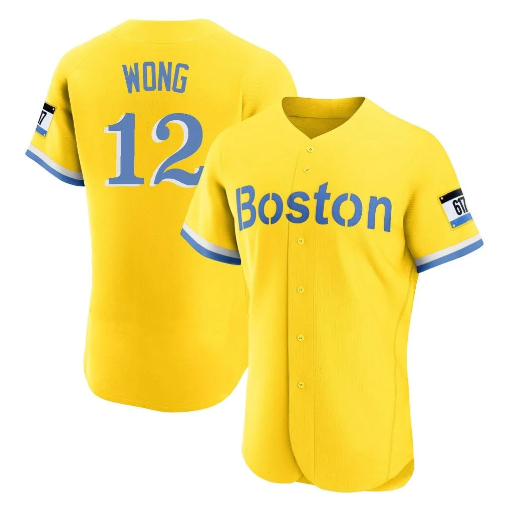 Johmsee B.Red Sox #12 Connor Wong Player Yellow Limited Elite Home Game Stitched Jerseys