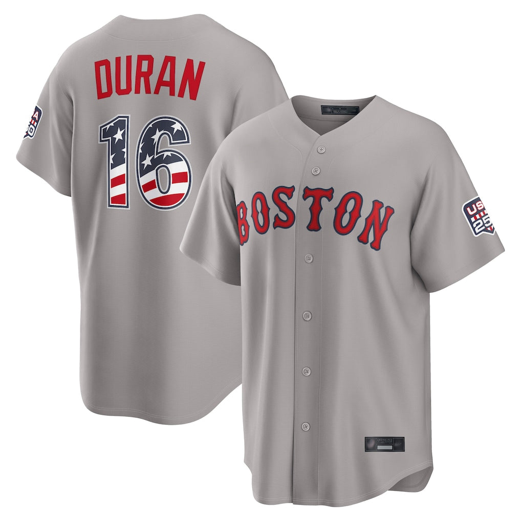Johmsee B.Red Sox #16 Jarren Duran Player Gray Road USA 250 Fourth of July Home Game Stitched Jerseys