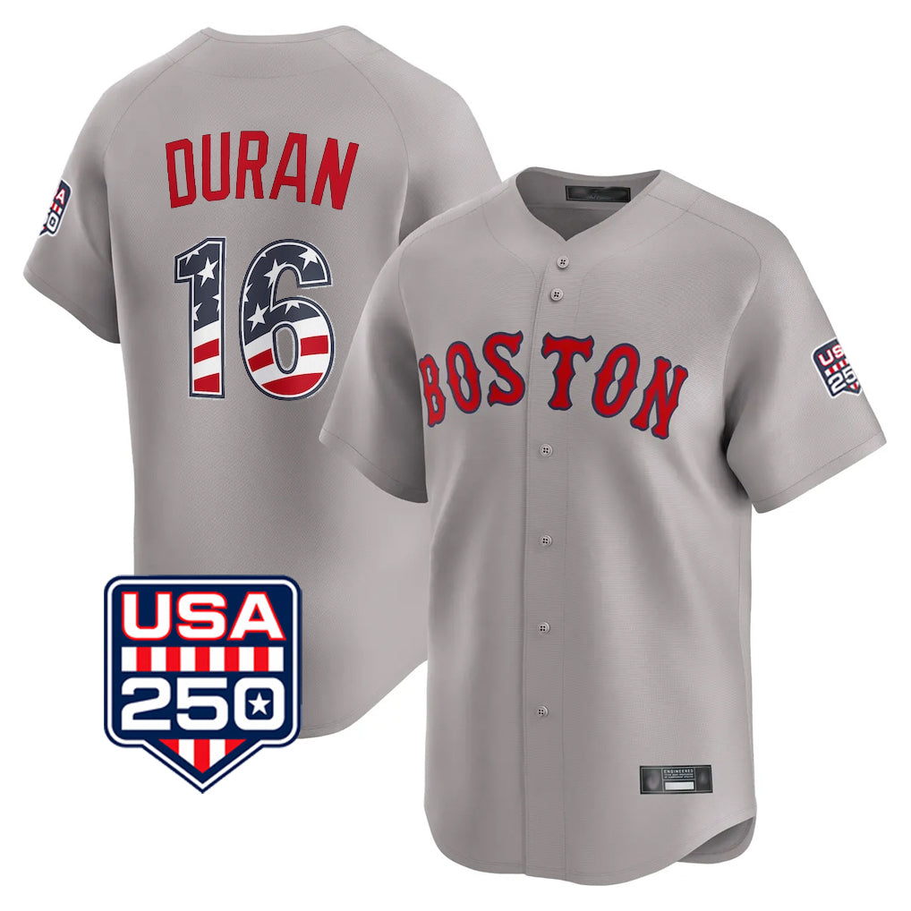 Johmsee B.Red Sox #16 Jarren Duran Player Gray Road USA 250 Fourth of July Limited Home Game Stitched Jerseys