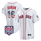 Johmsee B.Red Sox #16 Jarren Duran Player White USA 250 Fourth of July Home Game Stitched Jerseys