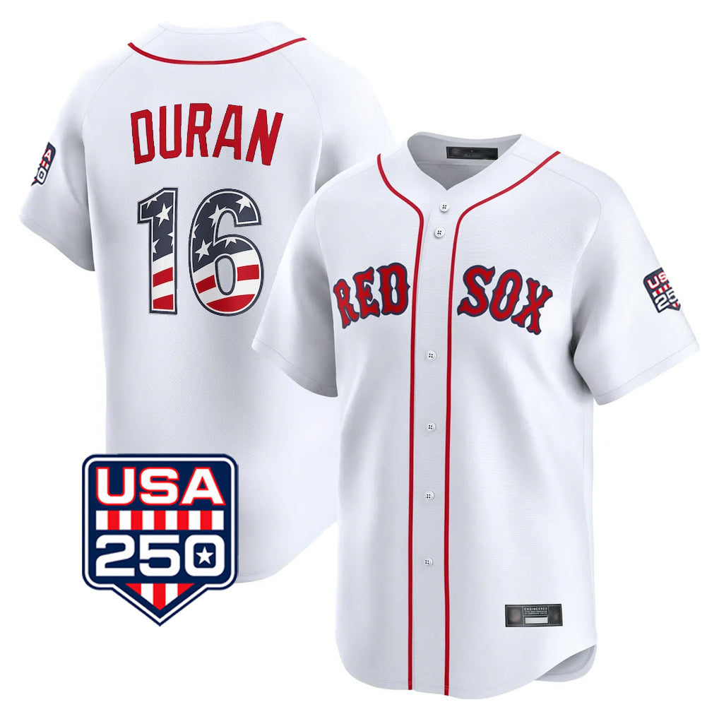 Johmsee B.Red Sox #16 Jarren Duran Player White USA 250 Fourth of July Limited Home Game Stitched Jerseys