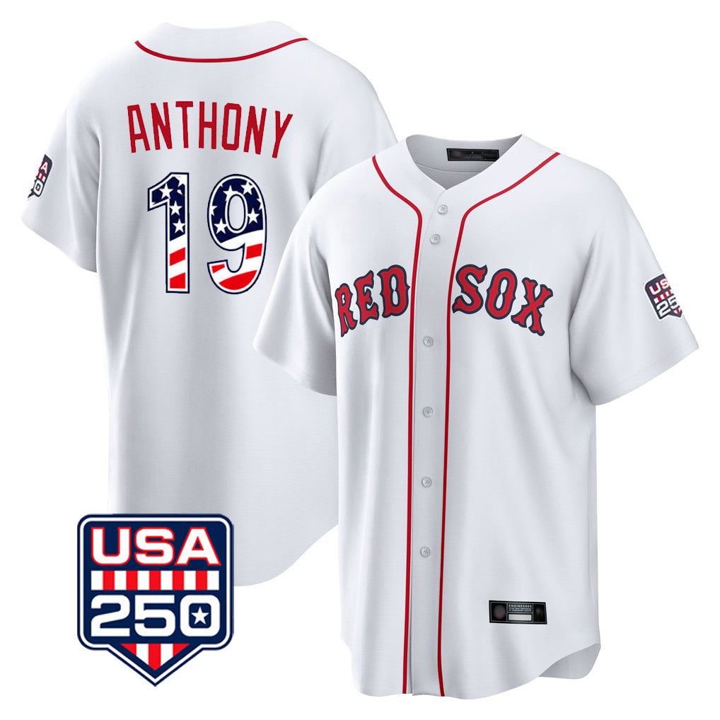 Johmsee B.Red Sox #19 Roman Anthony Player White USA 250 Fourth of July Home Game Stitched Jerseys