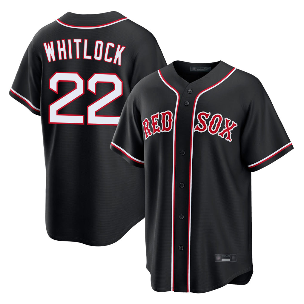 Johmsee B.Red Sox #22 Garrett Whitlock Player Black Out Home Game Stitched Jerseys