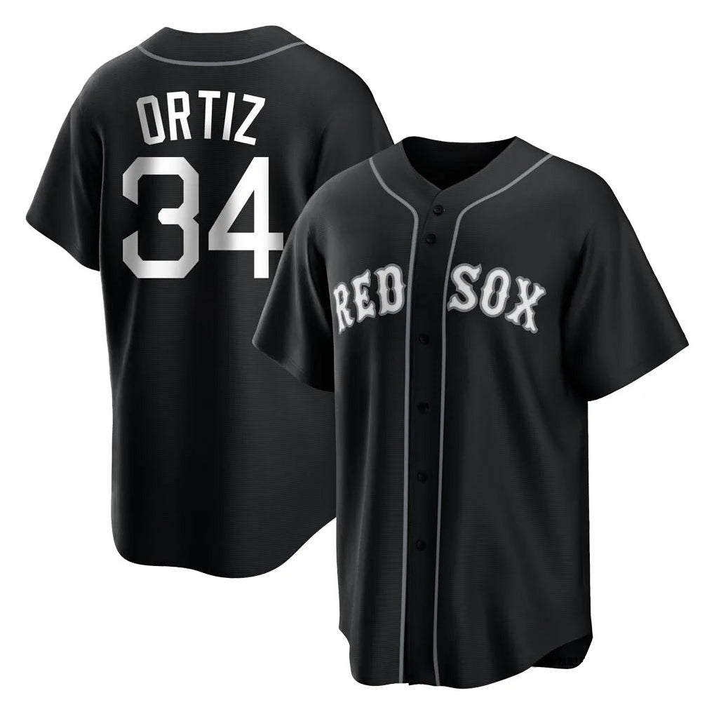 Johmsee B.Red Sox #34 David Ortiz Player Black Home Game Stitched Jerseys