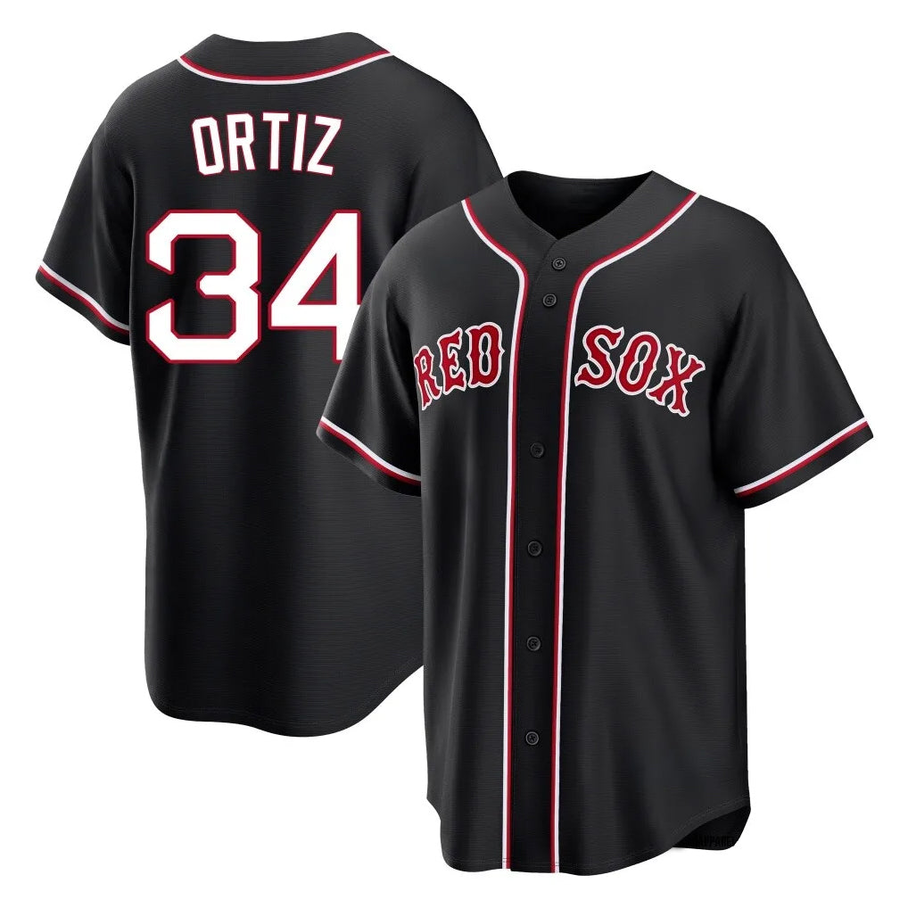 Johmsee B.Red Sox #34 David Ortiz Player Black Out Home Game Stitched Jerseys