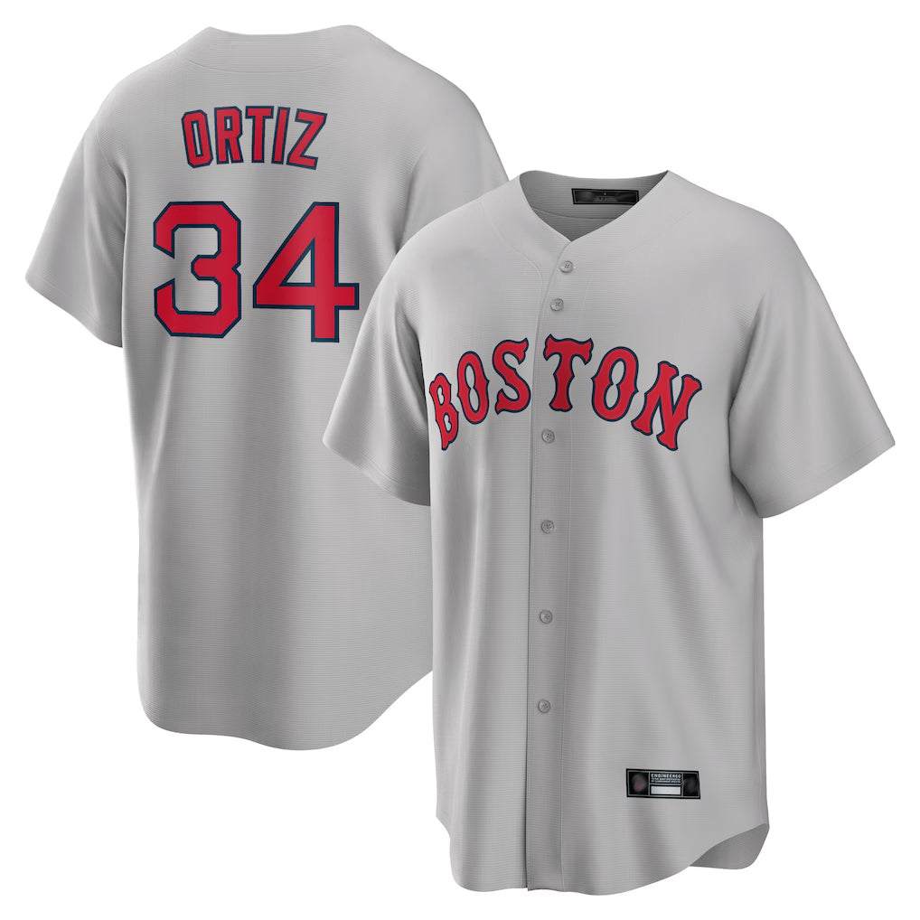Johmsee B.Red Sox #34 David Ortiz Player Gray Road Home Game Stitched Jerseys