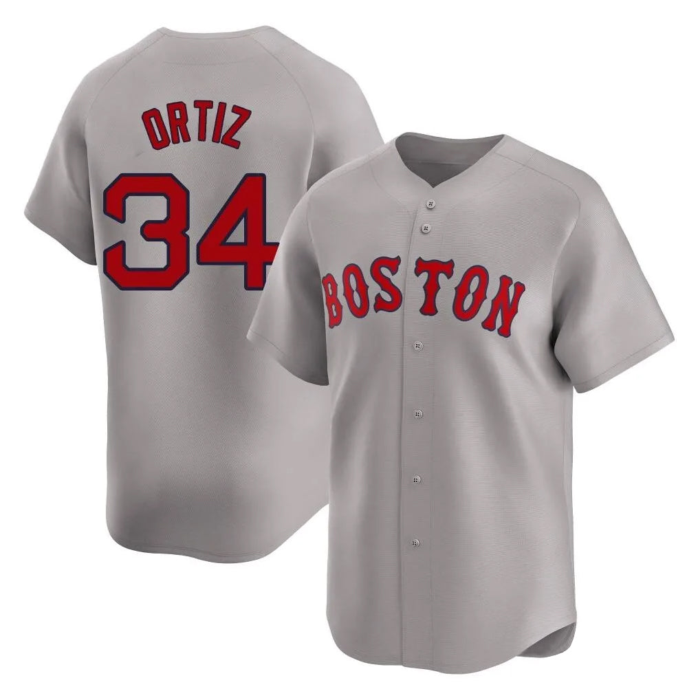 Johmsee B.Red Sox #34 David Ortiz Player Gray Road Limited Home Game Stitched Jerseys
