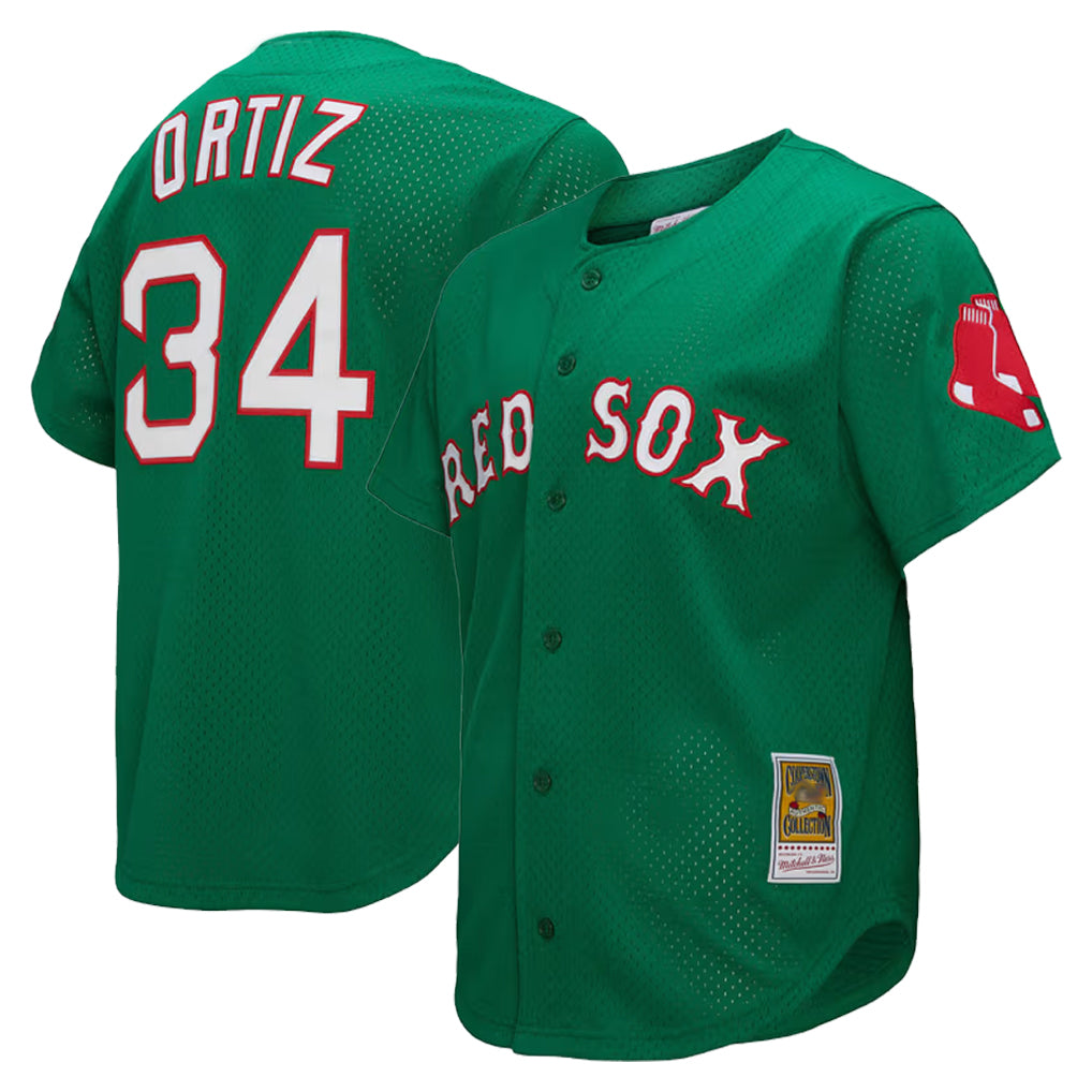 Johmsee B.Red Sox #34 David Ortiz Player Green Mitchell & Ness Cooperstown Collection Mesh Home Stitched Jerseys