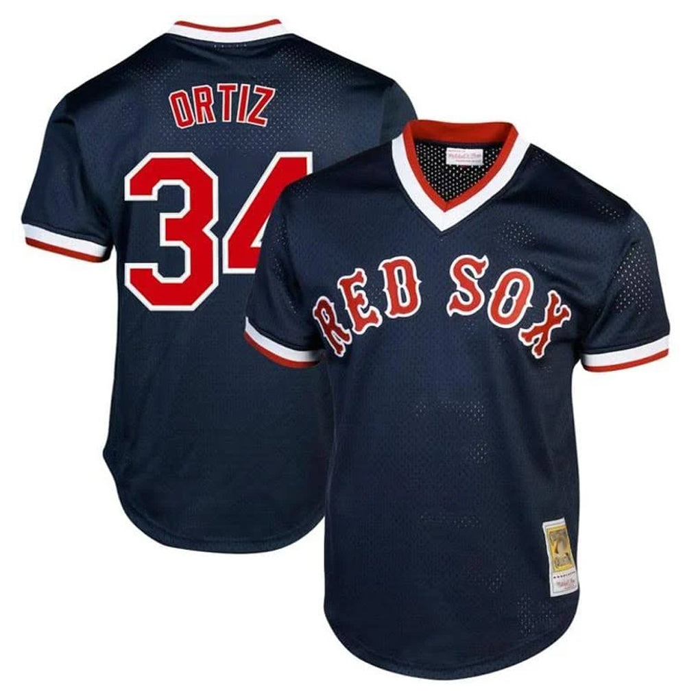 Johmsee B.Red Sox #34 David Ortiz Player Navy Cooperstown Collection Mesh T-shirt Home Stitched Jerseys