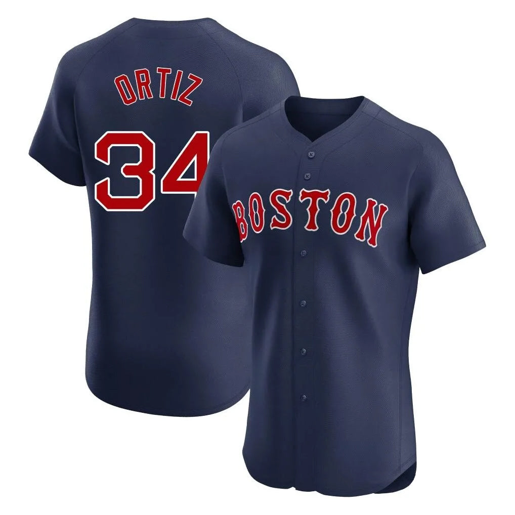 Johmsee B.Red Sox #34 David Ortiz Player Navy Limited Elite Home Game Stitched Jerseys