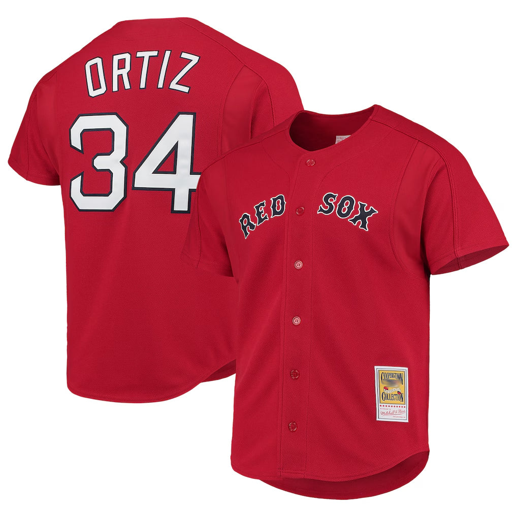 Johmsee B.Red Sox #34 David Ortiz Player Red Mitchell & Ness Cooperstown Collection Home Stitched Jerseys